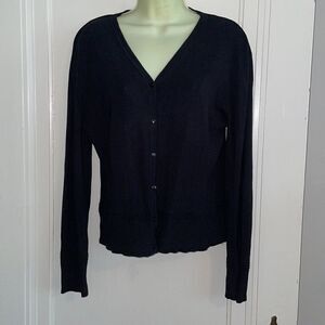 Sonia black rayon/nylon button front cardigan sweater‎